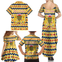 Chad Christmas Family Matching Summer Maxi Dress and Hawaiian Shirt with Yellow-Blue Geometric Design, National Coat of Arms, and Festive Motif - Wonder Print Shop