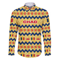 Chad Christmas Family Matching Summer Maxi Dress and Hawaiian Shirt with Yellow-Blue Geometric Design, National Coat of Arms, and Festive Motif - Wonder Print Shop