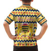 Chad Christmas Family Matching Tank Maxi Dress and Hawaiian Shirt with Yellow-Blue Geometric Design, National Coat of Arms, and Festive Motif - Wonder Print Shop