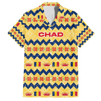 Chad Christmas Family Matching Tank Maxi Dress and Hawaiian Shirt with Yellow-Blue Geometric Design, National Coat of Arms, and Festive Motif - Wonder Print Shop