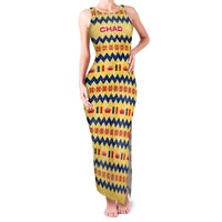 Chad Christmas Family Matching Tank Maxi Dress and Hawaiian Shirt with Yellow-Blue Geometric Design, National Coat of Arms, and Festive Motif - Wonder Print Shop