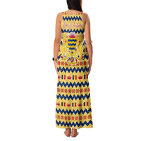 Chad Christmas Family Matching Tank Maxi Dress and Hawaiian Shirt with Yellow-Blue Geometric Design, National Coat of Arms, and Festive Motif - Wonder Print Shop