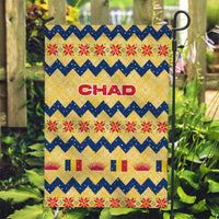 Chad Christmas Garden Flag with Yellow-Blue Geometric Design, National Coat of Arms, and Festive Motif - Wonder Print Shop