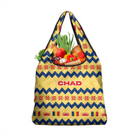 Chad Christmas Grocery Bag with Yellow-Blue Geometric Design, National Coat of Arms, and Festive Motif - Wonder Print Shop