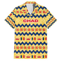 Chad Christmas Hawaiian Shirt with Yellow-Blue Geometric Design, National Coat of Arms, and Festive Motif - Wonder Print Shop