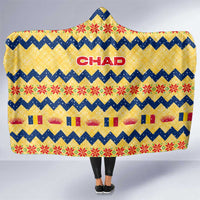 Chad Christmas Hooded Blanket with Yellow-Blue Geometric Design, National Coat of Arms, and Festive Motif - Wonder Print Shop
