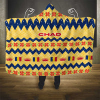 Chad Christmas Hooded Blanket with Yellow-Blue Geometric Design, National Coat of Arms, and Festive Motif - Wonder Print Shop