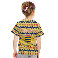 Chad Christmas Kid T Shirt with Yellow-Blue Geometric Design, National Coat of Arms, and Festive Motif - Wonder Print Shop