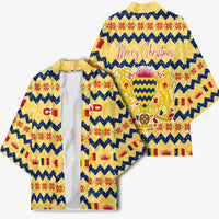 Chad Christmas Kimono with Yellow-Blue Geometric Design, National Coat of Arms, and Festive Motif - Wonder Print Shop