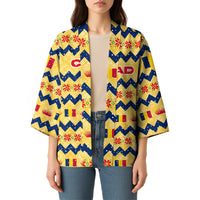 Chad Christmas Kimono with Yellow-Blue Geometric Design, National Coat of Arms, and Festive Motif - Wonder Print Shop