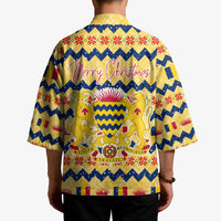 Chad Christmas Kimono with Yellow-Blue Geometric Design, National Coat of Arms, and Festive Motif - Wonder Print Shop