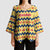 Chad Christmas Kimono Sleeve Blouse with Yellow-Blue Geometric Design, National Coat of Arms, and Festive Motif - Wonder Print Shop