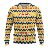 Chad Christmas Ugly Christmas Sweater with Yellow-Blue Geometric Design, National Coat of Arms, and Festive Motif - Wonder Print Shop