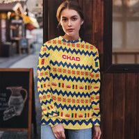 Chad Christmas Ugly Christmas Sweater with Yellow-Blue Geometric Design, National Coat of Arms, and Festive Motif - Wonder Print Shop
