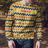 Chad Christmas Ugly Christmas Sweater with Yellow-Blue Geometric Design, National Coat of Arms, and Festive Motif - Wonder Print Shop