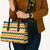 Chad Christmas Leather Bag with Yellow-Blue Geometric Design, National Coat of Arms, and Festive Motif - Wonder Print Shop