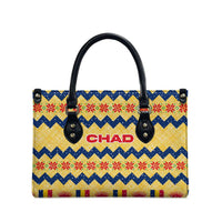 Chad Christmas Leather Bag with Yellow-Blue Geometric Design, National Coat of Arms, and Festive Motif - Wonder Print Shop