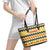 Chad Christmas Leather Tote Bag with Yellow-Blue Geometric Design, National Coat of Arms, and Festive Motif - Wonder Print Shop