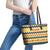 Chad Christmas Leather Tote Bag with Yellow-Blue Geometric Design, National Coat of Arms, and Festive Motif - Wonder Print Shop