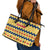 Chad Christmas Leather Tote Bag with Yellow-Blue Geometric Design, National Coat of Arms, and Festive Motif - Wonder Print Shop