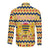 Chad Christmas Long Sleeve Button Shirt with Yellow-Blue Geometric Design, National Coat of Arms, and Festive Motif - Wonder Print Shop