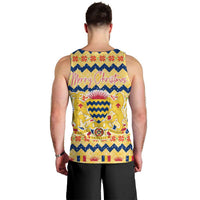 Chad Christmas Men Tank Top with Yellow-Blue Geometric Design, National Coat of Arms, and Festive Motif - Wonder Print Shop