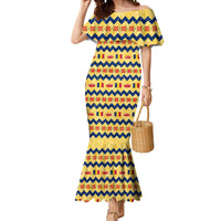Chad Christmas Mermaid Dress with Yellow-Blue Geometric Design, National Coat of Arms, and Festive Motif - Wonder Print Shop