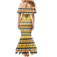 Chad Christmas Mermaid Dress with Yellow-Blue Geometric Design, National Coat of Arms, and Festive Motif - Wonder Print Shop