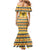Chad Christmas Mermaid Dress with Yellow-Blue Geometric Design, National Coat of Arms, and Festive Motif - Wonder Print Shop