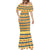 Chad Christmas Mermaid Dress with Yellow-Blue Geometric Design, National Coat of Arms, and Festive Motif - Wonder Print Shop