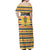 Chad Christmas Off Shoulder Maxi Dress with Yellow-Blue Geometric Design, National Coat of Arms, and Festive Motif - Wonder Print Shop