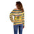 Chad Christmas Off Shoulder Sweater with Yellow-Blue Geometric Design, National Coat of Arms, and Festive Motif - Wonder Print Shop