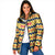 Chad Christmas Padded Jacket with Yellow-Blue Geometric Design, National Coat of Arms, and Festive Motif - Wonder Print Shop