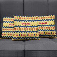 Chad Christmas Pillow Cover with Yellow-Blue Geometric Design, National Coat of Arms, and Festive Motif - Wonder Print Shop