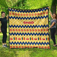 Chad Christmas Quilt with Yellow-Blue Geometric Design, National Coat of Arms, and Festive Motif - Wonder Print Shop