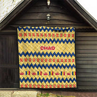 Chad Christmas Quilt with Yellow-Blue Geometric Design, National Coat of Arms, and Festive Motif - Wonder Print Shop