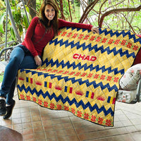 Chad Christmas Quilt with Yellow-Blue Geometric Design, National Coat of Arms, and Festive Motif - Wonder Print Shop