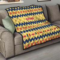 Chad Christmas Quilt with Yellow-Blue Geometric Design, National Coat of Arms, and Festive Motif - Wonder Print Shop