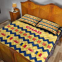 Chad Christmas Quilt Bed Set with Yellow-Blue Geometric Design, National Coat of Arms, and Festive Motif - Wonder Print Shop