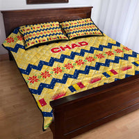 Chad Christmas Quilt Bed Set with Yellow-Blue Geometric Design, National Coat of Arms, and Festive Motif - Wonder Print Shop