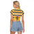 Chad Christmas Raglan Cropped T Shirt with Yellow-Blue Geometric Design, National Coat of Arms, and Festive Motif - Wonder Print Shop