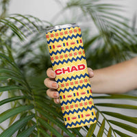 Chad Christmas Skinny Tumbler with Yellow-Blue Geometric Design, National Coat of Arms, and Festive Motif - Wonder Print Shop