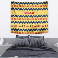 Chad Christmas Tapestry with Yellow-Blue Geometric Design, National Coat of Arms, and Festive Motif - Wonder Print Shop
