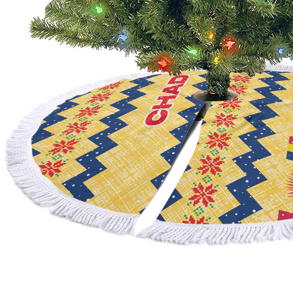 Chad Christmas Tree Skirt with Yellow-Blue Geometric Design, National Coat of Arms, and Festive Motif - Wonder Print Shop