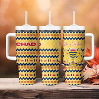 Chad Christmas Tumbler With Handle with Yellow-Blue Geometric Design, National Coat of Arms, and Festive Motif - Wonder Print Shop