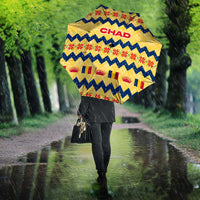 Chad Christmas Umbrella with Yellow-Blue Geometric Design, National Coat of Arms, and Festive Motif - Wonder Print Shop