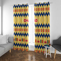 Chad Christmas Window Curtain with Yellow-Blue Geometric Design, National Coat of Arms, and Festive Motif - Wonder Print Shop