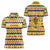 Chad Christmas Women Polo Shirt with Yellow-Blue Geometric Design, National Coat of Arms, and Festive Motif - Wonder Print Shop