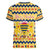 Chad Christmas Women V-Neck T-Shirt with Yellow-Blue Geometric Design, National Coat of Arms, and Festive Motif - Wonder Print Shop