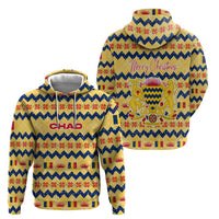 Chad Christmas Zip Hoodie with Yellow-Blue Geometric Design, National Coat of Arms, and Festive Motif - Wonder Print Shop